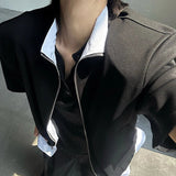 AIDASE  -  Summer Short Sleeve Lapel Zip-up Cardigan Fashion Contrast Color Men Shirt Streetwear Daily Casual Men's Patchwork Shirts aidase-shop
