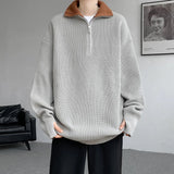 AIDASE  -  Street Style Knitting Pullovers Men Stand Collar Half Zipper Solid Loose Knit Sweater Male Autumn Winter Casual knitwear M-8XL aidase-shop