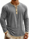 AIDASE  -  Men's Digital Printing Two-Tone Henley Shirt 3-Button Casual Long Sleeve Top Spring Summer Soft Breathable Crew Neck Pullover aidase-shop