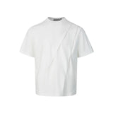 AIDASE  -  New Simple Men's T-shirt Round Collar Short Sleeved Solid Color Casual Tees Pleated Design Loose Male Top Silhouette aidase-shop