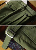 AIDASE  -  Vintage Green Gurkha Pants For Men Adjustable Waist Buckle Cotton Naples Trousers Fashion Casual Loose Ankle-Length Cargo Pants aidase-shop