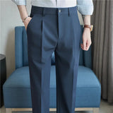 AIDASE  -  High-quality thin section semi-elastic waist small straight casual suit pants men's pants aidase-shop