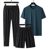 AIDASE  -  Summer New High Quality Ice Silk Men's Short sleeved Shorts Long Pants Casual Three piece Set Cool Breathable Outdoor Set aidase-shop