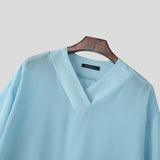 AIDASE  -  Men T Shirt Solid Color V Neck Half Sleeve Oversize Male Tee Tops Streetwear 2025 See Through Fashion Sexy Men Clothing aidase-shop