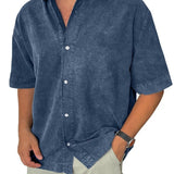 AIDASE  -  Mens Spring Summer Shirt Short Sleeve Loose Solid Retro Casual Holiday Blouse Breathable Lightweight Beach Button Shirt aidase-shop