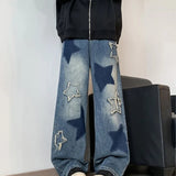 AIDASE  -  Jeans Men Straight Star Embroidery Patchwork Autumn jeans uomo Wide Leg Hip-hop Fashion Youth Neutral Streetwear Denim Trousers aidase-shop