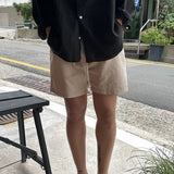 AIDASE  -  Men's Solid Color Loose Simple Basic Trendy Daily Drawstring Knee Length Cotton Shorts Male Summer New Fashion Clothes Trousers aidase-shop