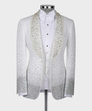 Aidase Luxury Men Suit Pearl Beading Jacquard Satin Shawl Lapel Single Breasted Formal Groom Wear 3 Pieces Blazer Vest pant Custom Made aidase-shop