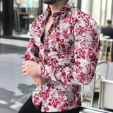 AIDASE  -  Men's Fashionable All-Match Long-Sleeved Shirt Printed Casual Flower Shirt aidase-shop