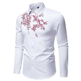 AIDASE  -  New Men's Floral Embroidered Long Sleeved Shirt 2025 Long Sleeve Contrast Male Tops Single Breast aidase-shop