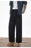 AIDASE  -  Mens Cropped Linen Blend Dress Pants Casual Drawstring High Waist Breathable Suit Trousers Japanese Clean Fit Straight Trousers aidase-shop