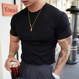 AIDASE  -  Fashion Solid Color Ribbed Slim T Shirts Men's Streetwear Classic Simple Crew Neck Short Sleeve Tees Summer Leisure Men Clothes aidase-shop