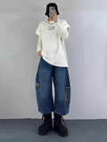 AIDASE  -  Retro Patchwork Wide Leg Jeans orts Men Women Summer New Sle Couple Workwear Denim Seven-Foot Pants Casual Straight Leg Pant aidase-shop