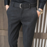 AIDASE  -  Men's Milled Pants, Autumn and Winter Thickened Solid Color Business Casual with Belt Pants aidase-shop
