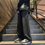 Aidase Jeans men Fashion hombre Jacquard Pattern Denim Pants Male Straight Fitting Baggy Bottoms Distressed Wide Jeans For Men