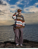AIDASE  -  Winter Men's Retro O-neck Sweater with Contrasting Stripes Casual Loose Pullover Sweater for Teenagers Preppy Striped Cardigan aidase-shop