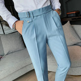 Men British Style Suits Pants New Male Solid High Waist Trousers High Quality Men Formal Slim Fit Business Casual Suit Pants aidase-shop