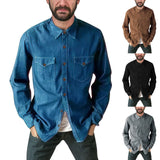 AIDASE  -  Men's Lapel Long Sleeved Shirt Spring Autumn New Thin Single-Breasted Denim Shirts Casual Fashion Daily All-Match Shirt Tops aidase-shop