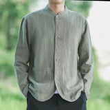 AIDASE  -  New Men Retro Sun Protection Casual Long-sleeved Shirt Stand Collar Loose Breathable Versatile Loose Cardigan aidase-shop