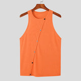 AIDASE  -  Men's Slim Fit Ribbed Tank Top Summer Fashion O-Neck Button Down Cutout Sleeveless Bodybuilding Streetwear Tshirts Male aidase-shop