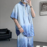 AIDASE  -  Fashion Men's Sets Simple Gradient Color Tie Dyeing Design Short Sleeve Hooded T-shirt Casual Shorts Tide Men Suit 21E6724 aidase-shop