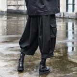 AIDASE  -  Men's Black Oversized Cargo Harem Pants - Multi-Pocket Dark Techwear Style aidase-shop
