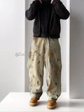 Aidase 2000s Distressed Wide Leg Jeans Men's Trousers Y2k Vintage Dirty Washed Pleated Barrel Denim Pants Hip Hop Streetwear