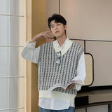 Aidase Black White V Neck Sleeveless Waistcoat Knit Sweater Male Vest Graphic Men's Clothing Casual Tops Wholesale Trend Sheap
