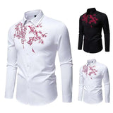 AIDASE  -  New Men's Floral Embroidered Long Sleeved Shirt 2025 Long Sleeve Contrast Male Tops Single Breast aidase-shop