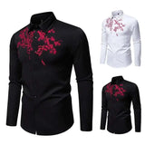 AIDASE  -  New Men's Floral Embroidered Long Sleeved Shirt 2025 Long Sleeve Contrast Male Tops Single Breast aidase-shop