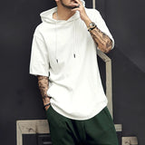 AIDASE  -  Men's Solid Color Short Sleeved Hoodie T-shirt Loose Hip-hop Curved Hem Side Zipper Casual T-shirt Men's Fashion aidase-shop