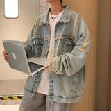 AIDASE  -  Men's Ripped Denim Jacket Autumn American Retro Washed Hip Hop Streetwear Cool Trendy Loose Casual Jacket Button Up Jeans Coat aidase-shop