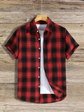 AIDASE  -  New Men's Casual Plaid Short Sleeve Turn-down Collar Cardigan Shirt Breathable Versatile Half Sleeve aidase-shop