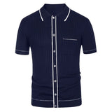 Aidase Men's Clothing Luxury Knitted Polo Shirt Casual Striped Button Down Solid Color Short Sleeve T-Shirt for Men Breathable M-3XL aidase-shop