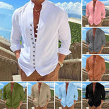 AIDASE  -  New Men's Vintage Casual Shirts Cotton Linen Long Sleeve Street Wear Lapel Button Solid Color Shirt For Men Vacation Blouse Top