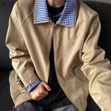 AIDASE  -  New Fashion Autumn Men Plaid Color-coded Turn-down Collar Long Sleeve Zipper Casual Trendy Simple Jackets Male Coats Clothes aidase-shop