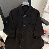 AIDASE  -  Men's Black Long Sleeved Shirts Unique Printed Lapel Tops Featuring A Single Breasted Design Male Clothing aidase-shop