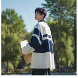 AIDASE  -  Retro Contrast Striped POLO Collar Sweatshirt for Men Loose Fashionable Casual Top aidase-shop