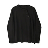 AIDASE  -  Korean Version Simple Cold Style Neckline Slanted Button Long Sleeve T-shirt Men's Spring Autumn Thin Style Ins Round Neck Top aidase-shop