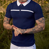 AIDASE  -  Fashion Lapel Zipper Spliced Korean Short Sleeve T-Shirt Mens Clothing Summer New Slim Casual Tops All-match Tee Shirt