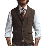 Aidase Men Vest Brown Herringbone Business Waistcoat Jacket Casual Slim For Wedding Groom Banquet Gilet Vest aidase-shop
