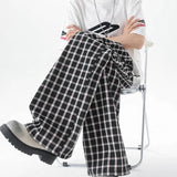 AIDASE  -  Spring Summer Mens Fashion Oversize Plaid Pants Wide Leg Buttons Long Trousers Elastic Waist Casual Bottoms Wear Plus Size aidase-shop