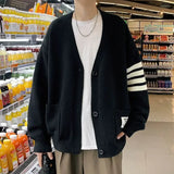 Aidase Knitted Sweaters for Men Cardigan Coat Jacket Man Clothes with Pockets Black Striped Icon Korean Autumn Sweatshirts Street S X A