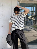 AIDASE  -  Summer Men's Knit Jacquard Short Sleeve T-shirts Striped Hollow Out Casual Tshirts New Y2K Vintage Streetwear Tee Tops aidase-shop