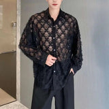 AIDASE  -  Spring Summer Square Neckline Hollowed Out Long Sleeve Shirts Niche Personalized Petal Design Men's Tide Chic Shirt aidase-shop
