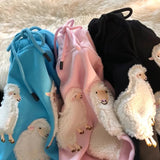 AIDASE  -  Soft Girl Cute Plush Lamb Tees Couple Hoodie Men Women Cartoon Flocking Hoody Spring Autumn Loose Vintage High Street Top aidase-shop