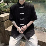 AIDASE  -  New Chinese Style Men's Shirt Trend Short Sleeve Stand Collar Jacquard Pattern Button-front Shirts Summer Stylish 21E6432 aidase-shop