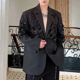 AIDASE  -  Men's Blazers Lapel Solid Color Three-dimensional Embroidery Flowers Sequins Design Loose Suit Jackets Personalized aidase-shop
