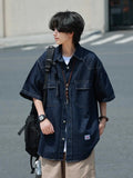 AIDASE  -  Retro Japanese Sle ort Sve Denim Jaet y Multi ket Summer Workwear for Men And Women Youth Faion Trend aidase-shop