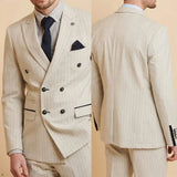 Aidase Pinstriped Men Wedding Suits Peaked Lapel Double Breasted Tuxedos For Groom 2 Pcs Blazer Pants For Party Business Custom Made